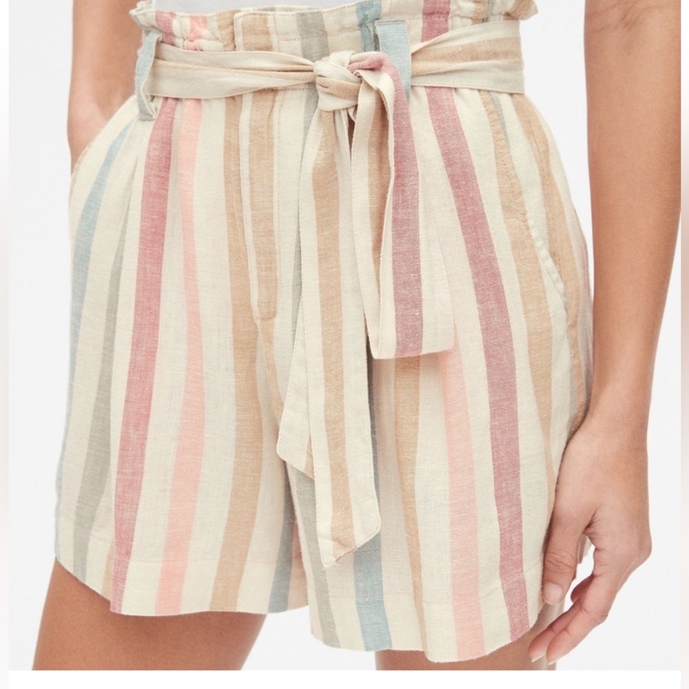 Gap Women’s Striped Paper Bag Linen Blend Hi Rise Lightweight Shorts NWT Size XL